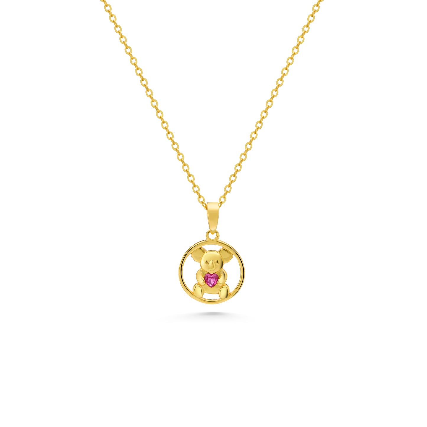 18K GOLD PLATE KOALA WITH RUBY GEM CIRCLE PENDANT