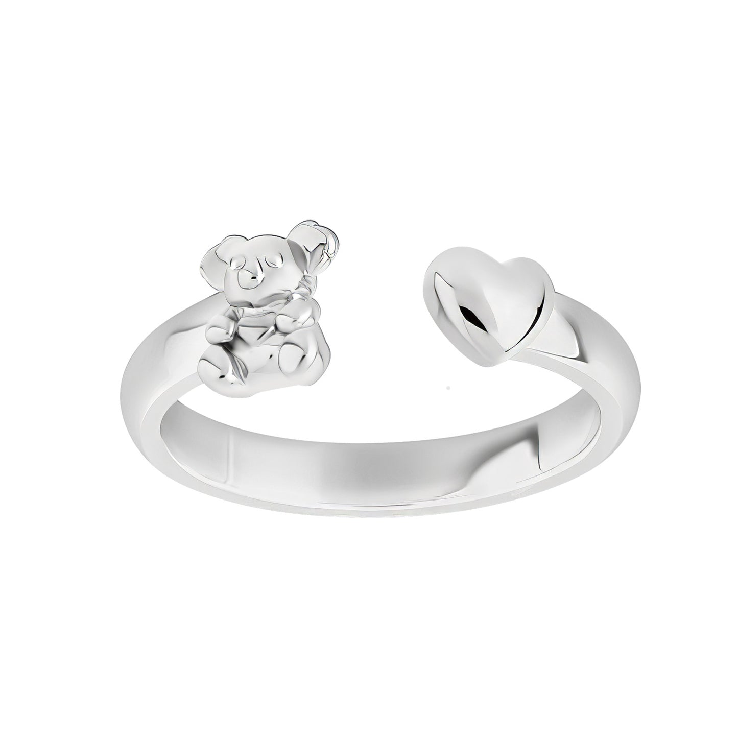 STERLING SILVER KUDDLI KOALA OPEN RING WITH HEART