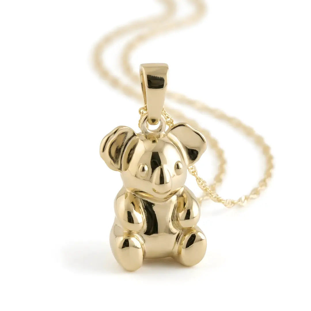 9ct Gold pendant on a chain against a white background