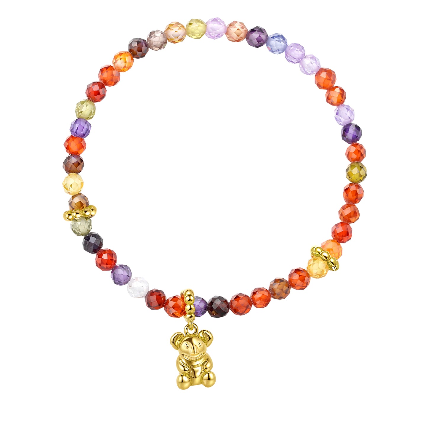 Multi-colored beaded bracelet with a gold Koala charm on a white background