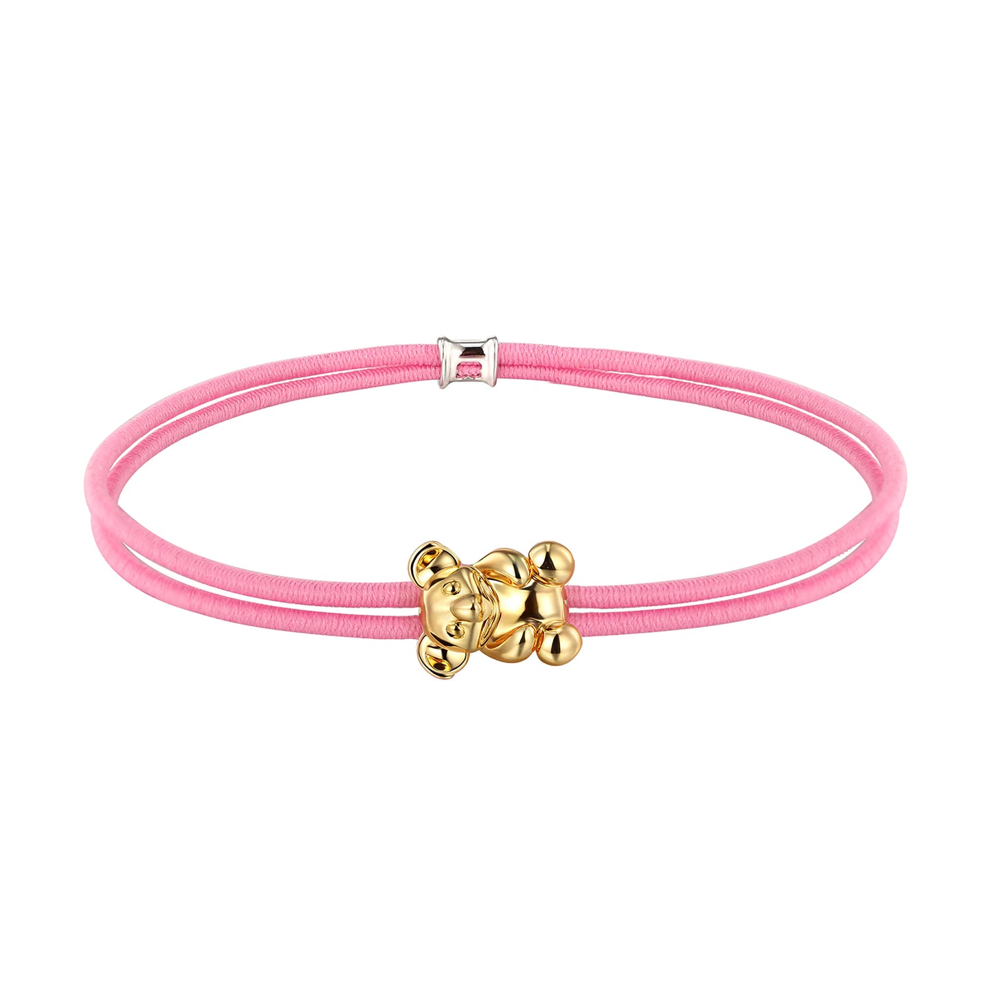 Pink bracelet with a gold plated Koala on a white background