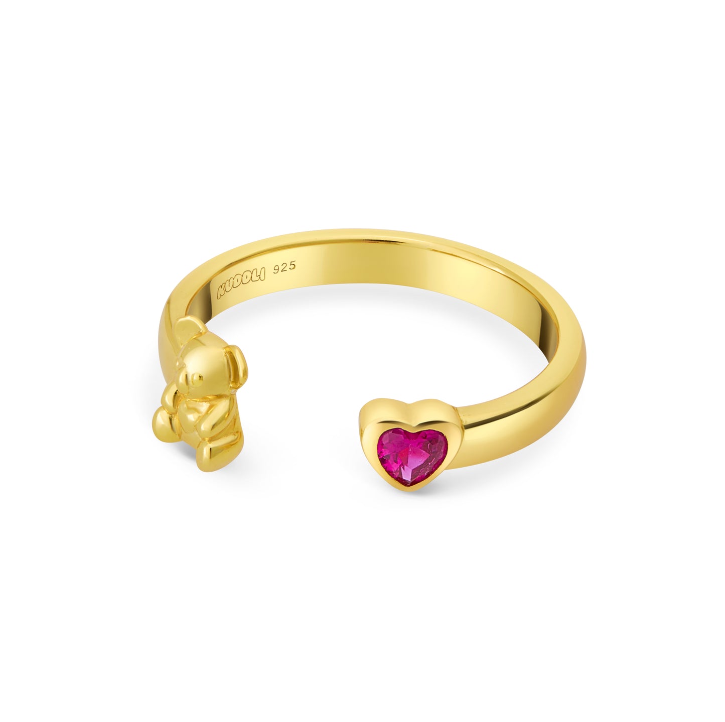 18K GOLD PLATE KOALA WITH RUBY HEART GEM OPEN RING