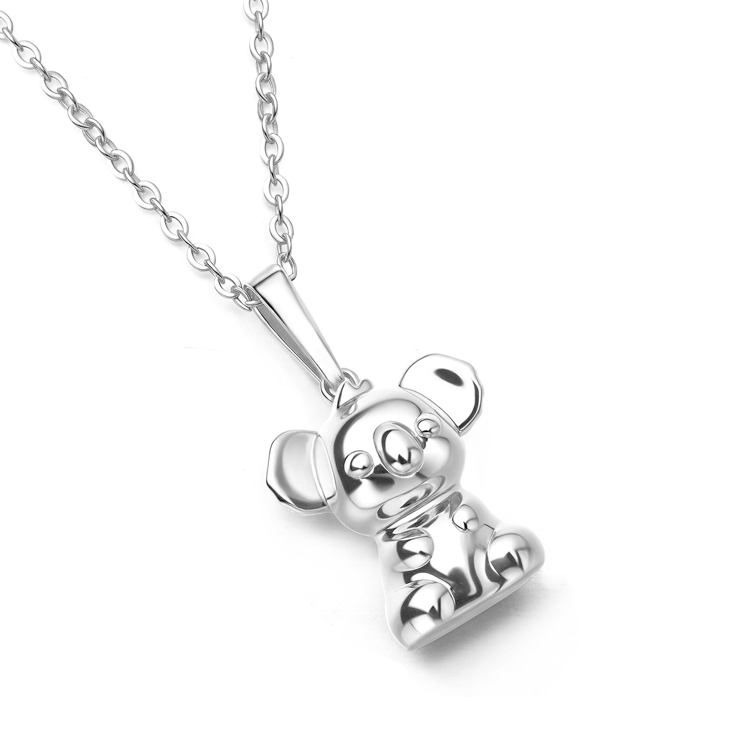 Silver Koala pendant on a chain against a white background
