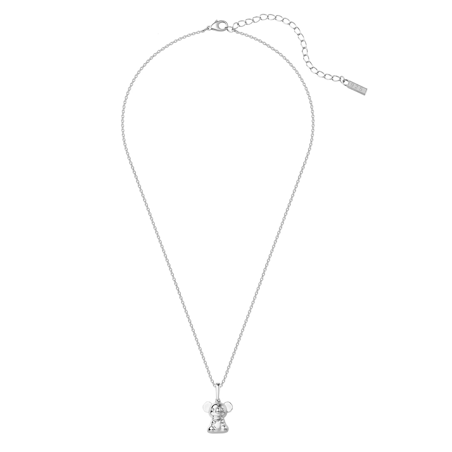 Silver necklace with a Koala pendant on a white background