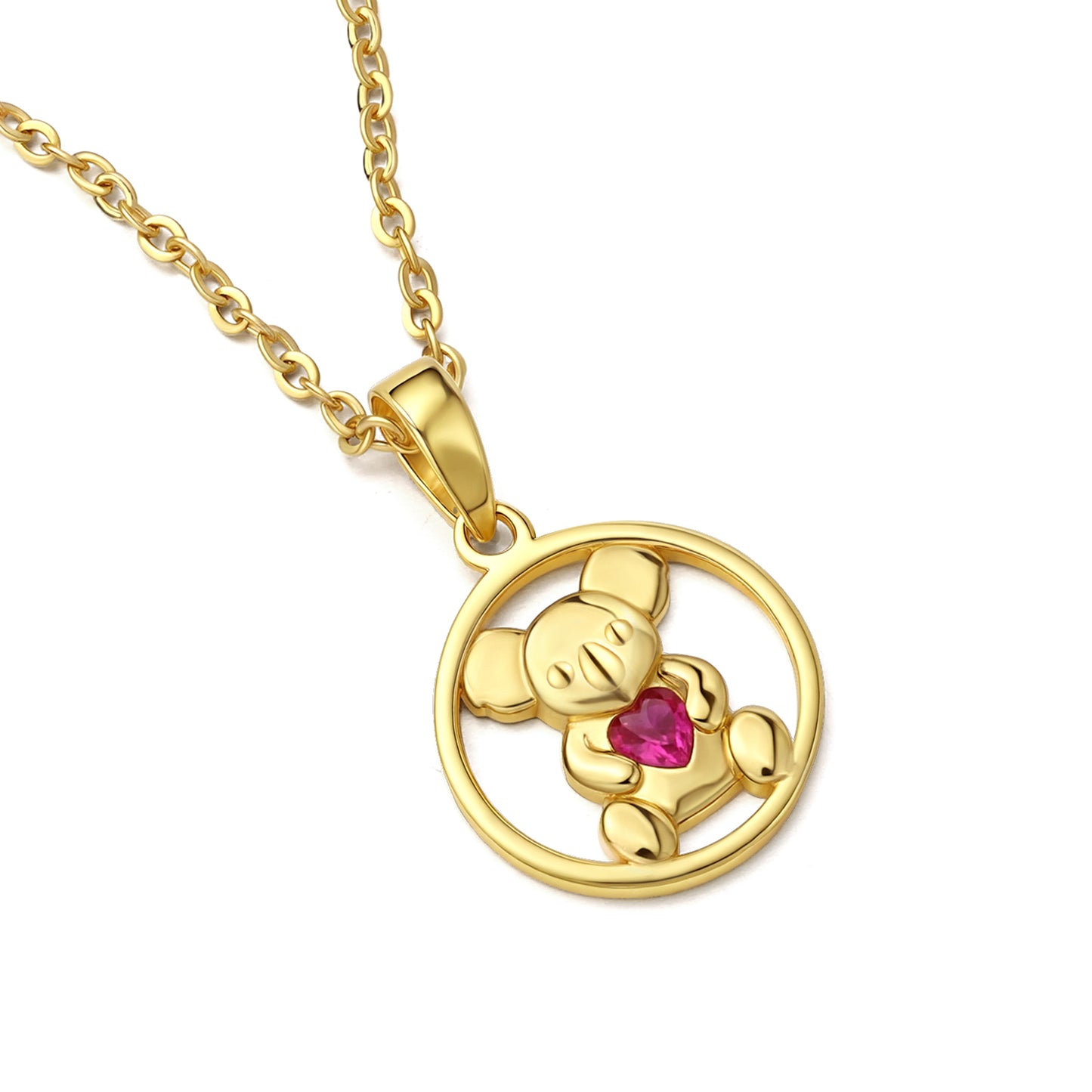 18K GOLD VERMEIL KOALA WITH RUBY CZ HEART CIRCLE PENDANT