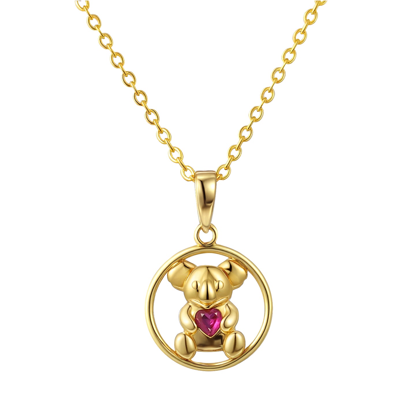 18K GOLD VERMEIL KOALA WITH RUBY CZ HEART CIRCLE PENDANT