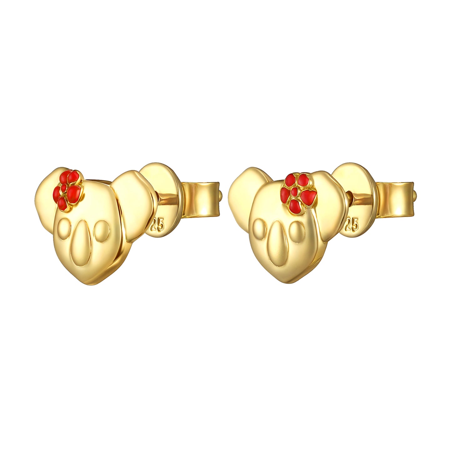 18K GOLD VERMEIL KOALA WITH RED ENAMEL FLOWER EARRINGS