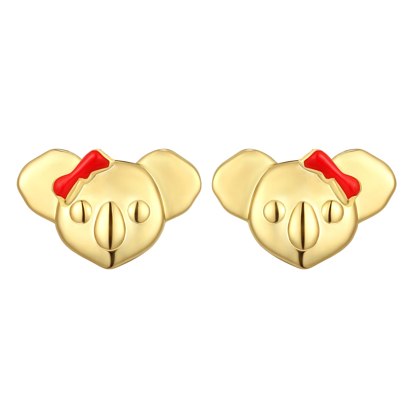 18K GOLD VERMEIL KOALA WITH RED ENAMEL BOW EARRINGS