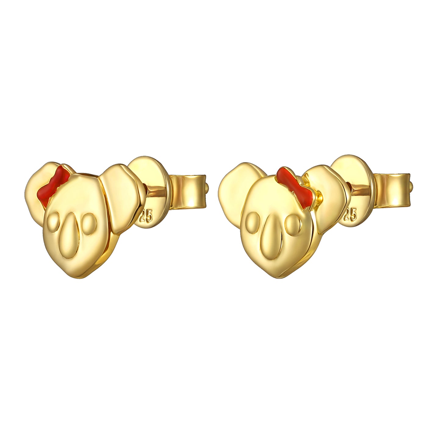 18K GOLD VERMEIL KOALA WITH RED ENAMEL BOW EARRINGS