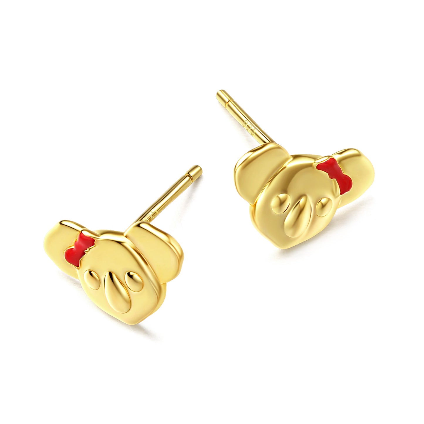 18K GOLD VERMEIL KOALA WITH RED ENAMEL BOW EARRINGS