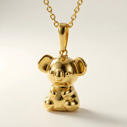 18 Gold Vermeil 3d Koala pendant on a chain against a light background