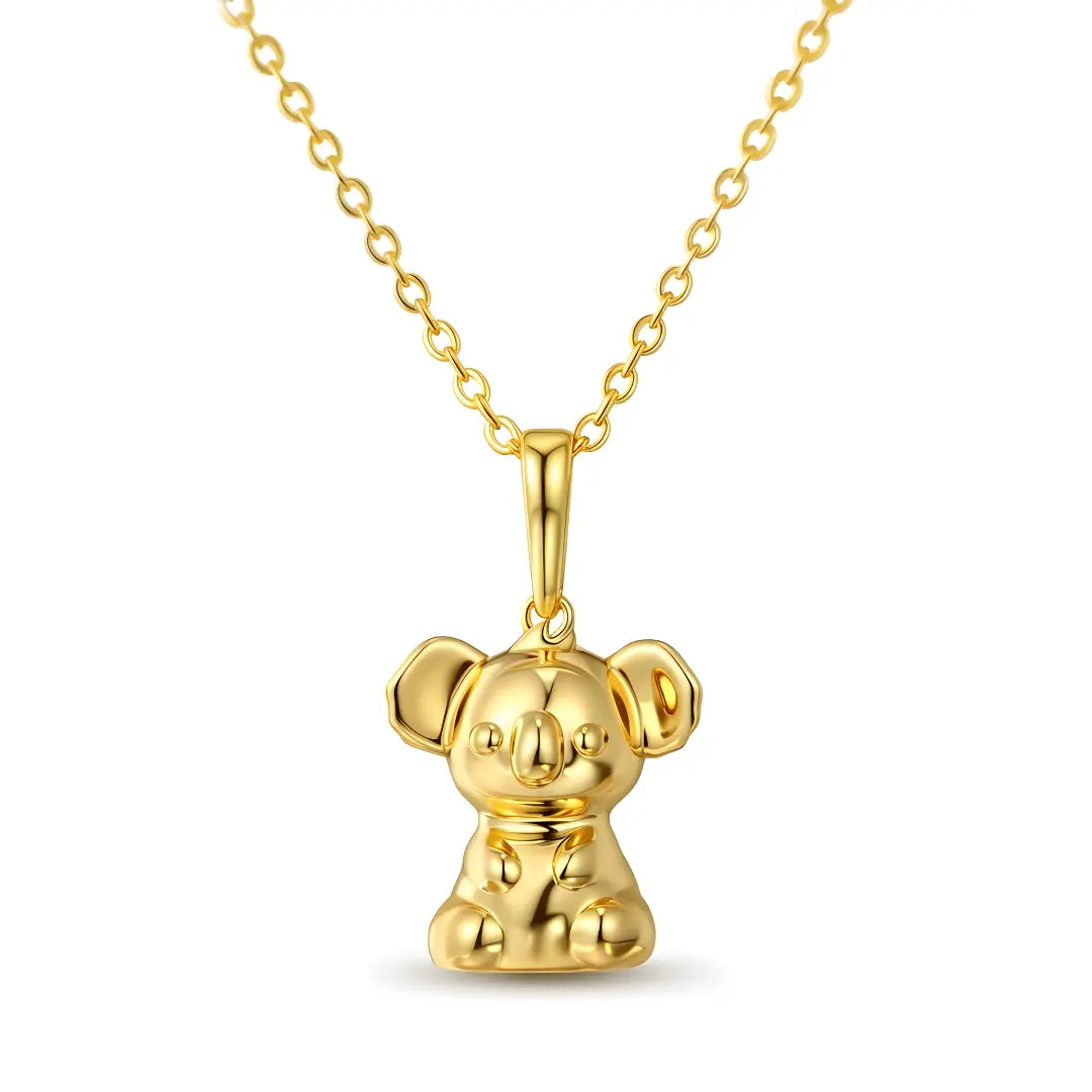 18k Gold Vermeil 3d Koala pendant on a chain against a white background
