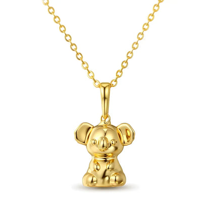 18k Gold Vermeil 3d Koala pendant on a chain against a white background