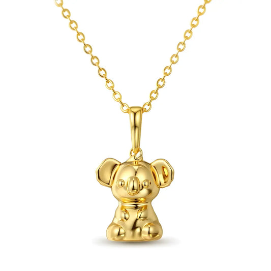 18k Gold Vermeil 3d Koala pendant on a chain against a white background