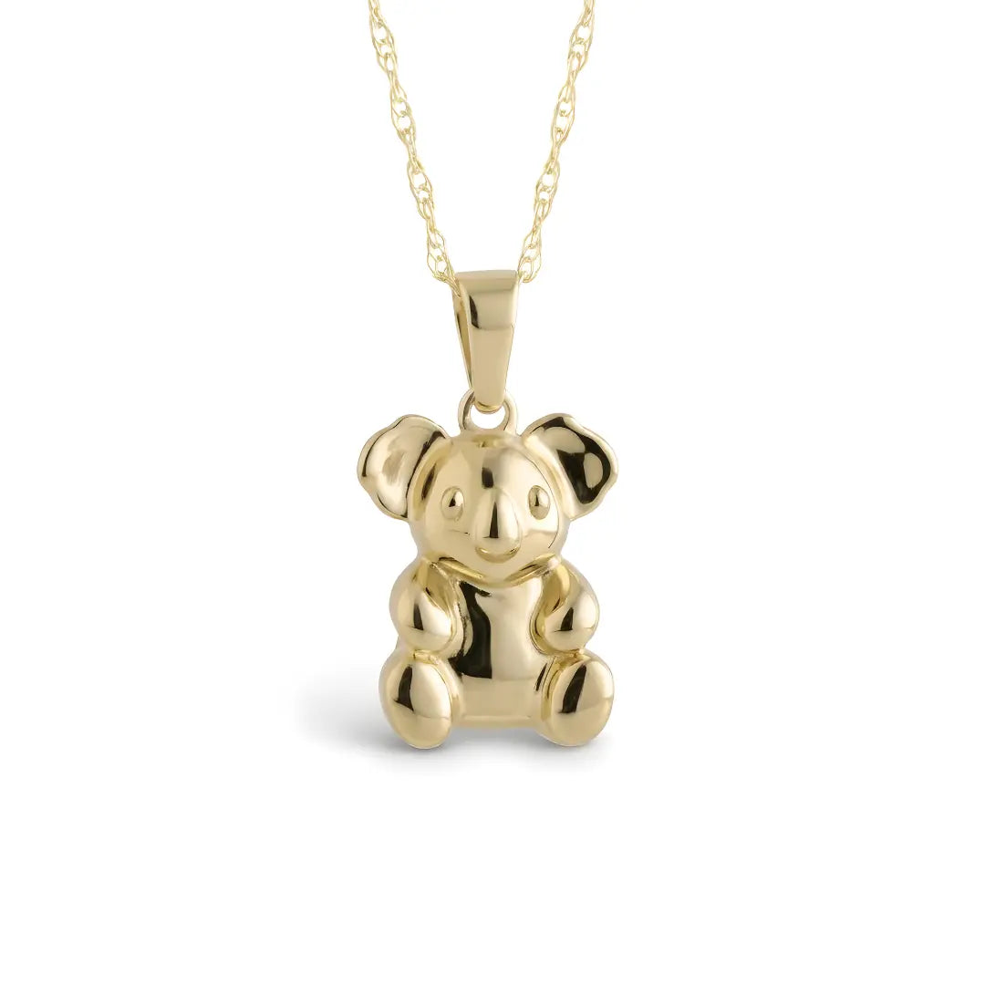 9ct Gold Koala pendant on a chain against a white background