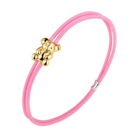 Pink Elastic Bracelet with a gold Koala charm on a white background