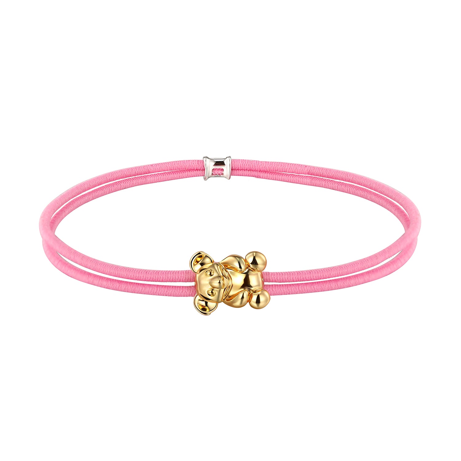 Pink bracelet with a gold plated Koala on a white background