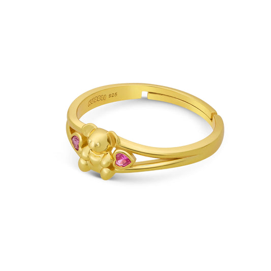 18K GOLD PLATE KOALA WITH DOUBLE HEART RUBY GEM HEART RING