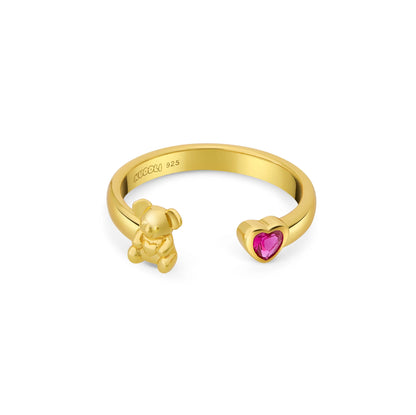18K GOLD PLATE KOALA WITH RUBY HEART GEM OPEN RING