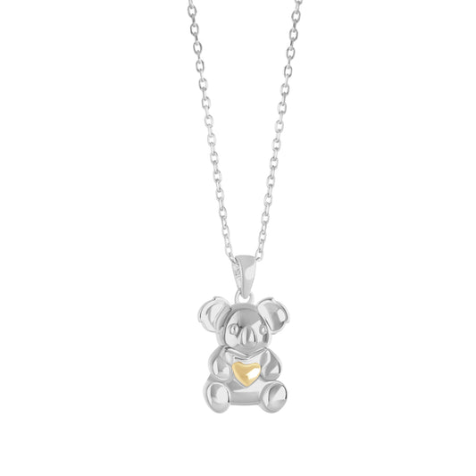LARGE STERLING SILVER KOALA WITH 10K GOLD PLATED HEART PENDANT