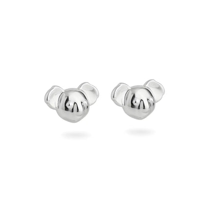 Pair of silver Koala stud earrings on a white background