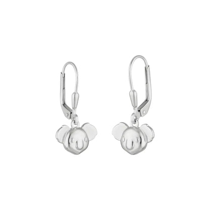 Silver Koala drop earrings on a white background